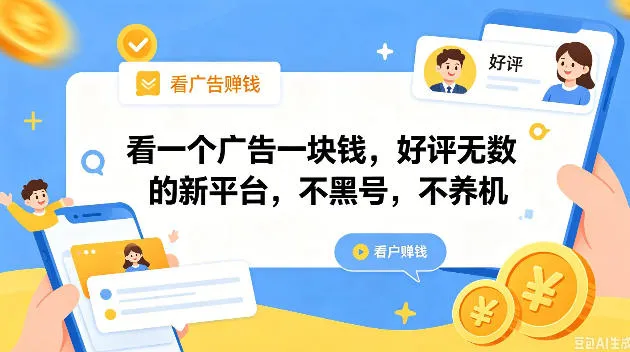 看一个广告一块钱，好评无数的新平台，不黑号，不养机，一撸几十块钱还是不错的【揭秘】-706资源网