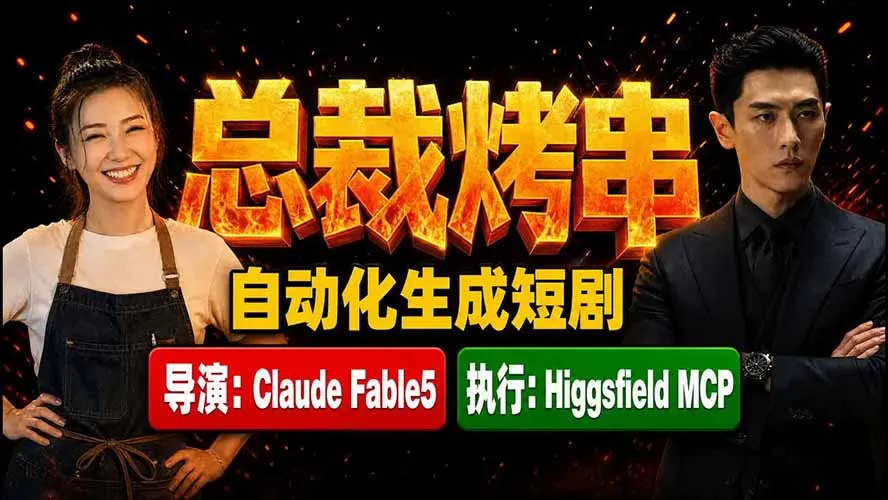 《总裁烤串》真人短剧全自动诞生!Claude Fable5 当导演,Higgsfield MCP 执行!-706资源网