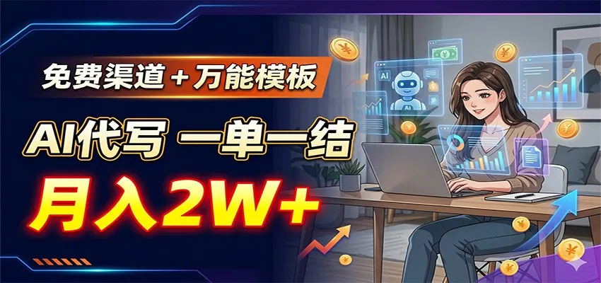 免费渠道+万能模板，AI代写一单一结，月入2W+-706资源网