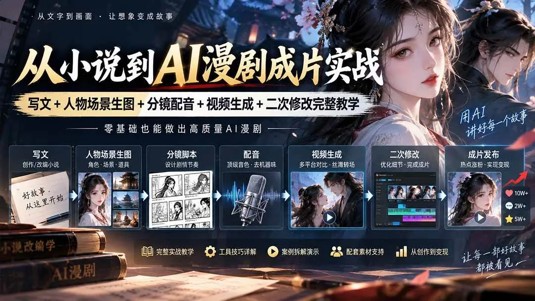 (20577期)从小说到AI漫剧成片实战:写文+人物场景生图+分镜配音+视频生成+二次修改完整教学-706资源网