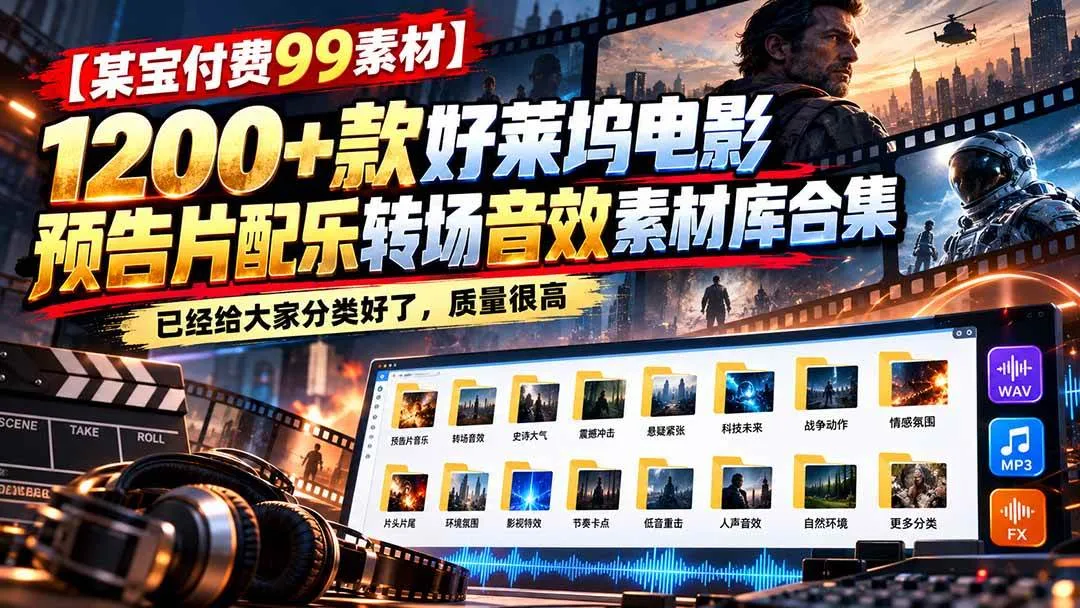 （20797期）【某宝付费99素材】1200+款好莱坞电影预告片配乐转场音效素材库合集