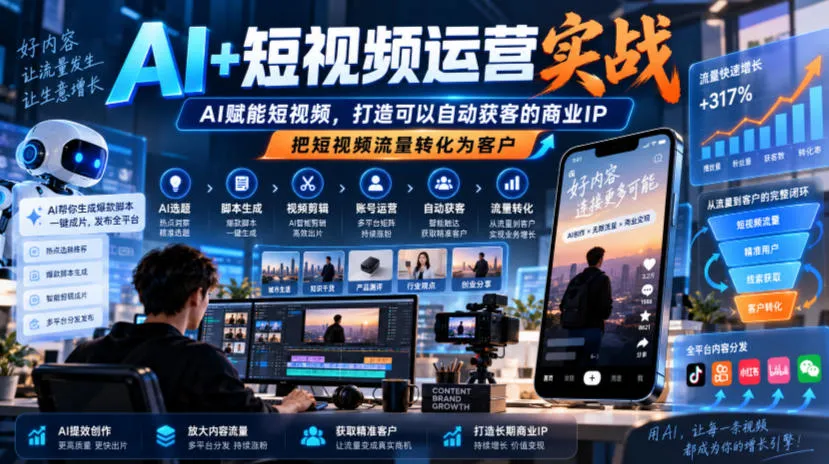 AI+短视频运营实战，AI赋能短视频，打造可以自动获客的商业IP，把短视频流量转化为客户-706资源网
