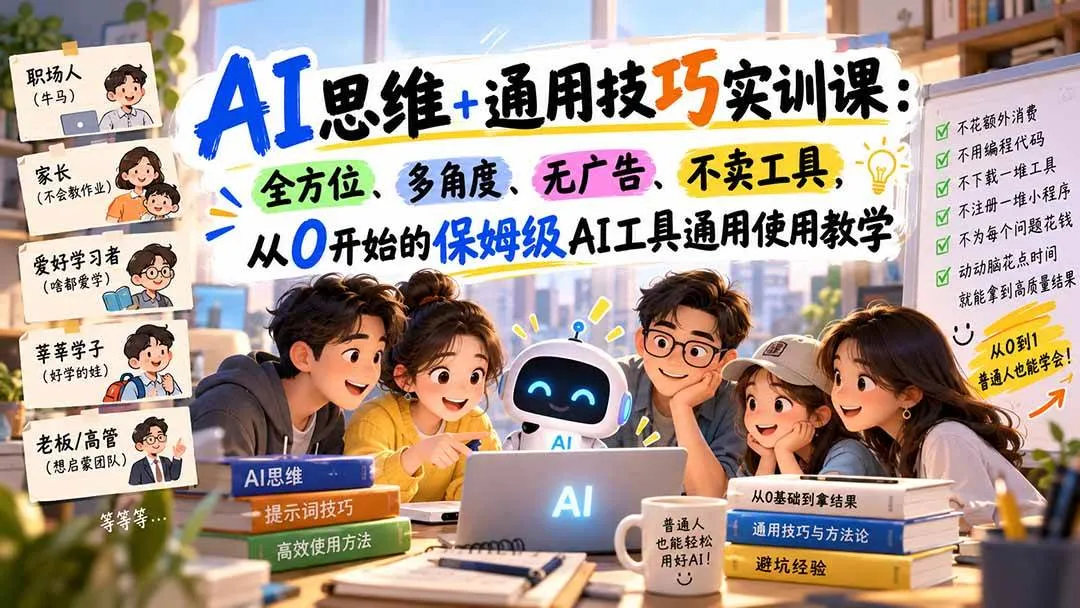 (20680期)AI思维+通用技巧实训课:全方位、多角度、无广告、不卖工具,从0开始的保姆级AI工具通用使用教学-706资源网
