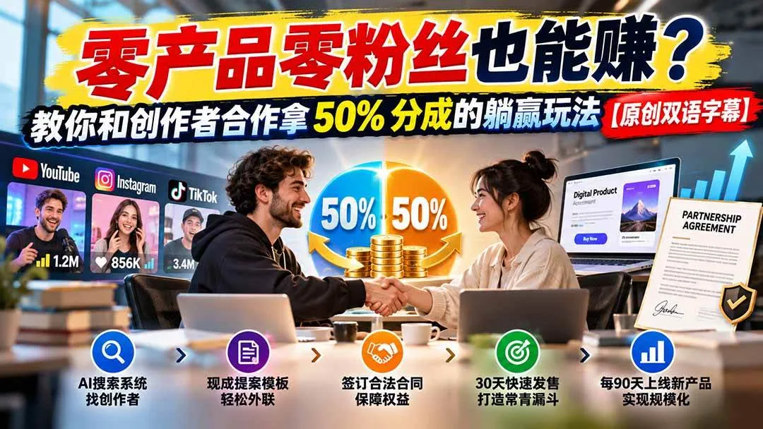 (20957期)零产品零粉丝也能赚?教你和创作者合作拿 50% 分成的躺赢玩法【原创双语字幕】-706资源网