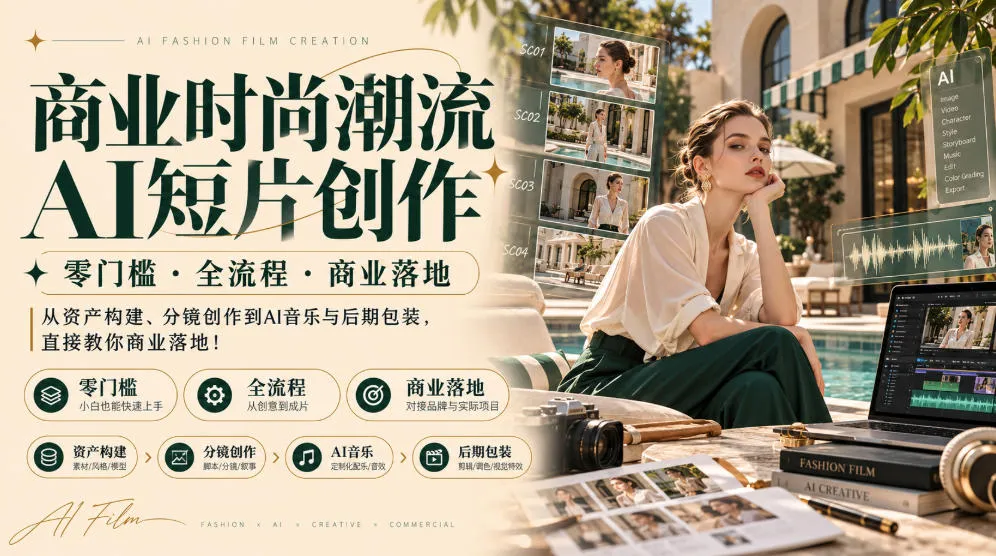 商业时尚潮流AI短片创作｜零门槛・全流程・商业落地，从资产构建、分镜创作到AI音乐与后期包装，直接教你商业落地！-706资源网
