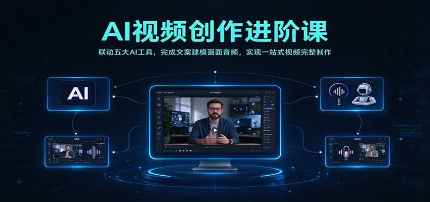 AI视频创作进阶课:联动五大AI工具,完成文案建模画面音频,实现一站式视频完整制作-706资源网