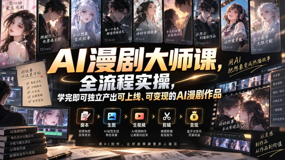 AI漫剧大师课,全流程实操,学完即可独立产出可上线、可变现的AI漫剧作品 AI漫剧大师课,全流程实操,学完即可独立产出可上线、可变现的AI漫剧作品