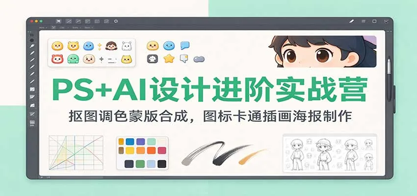 PS+AI设计进阶实战营：抠图调色蒙版合成，图标卡通插画海报制作-706资源网
