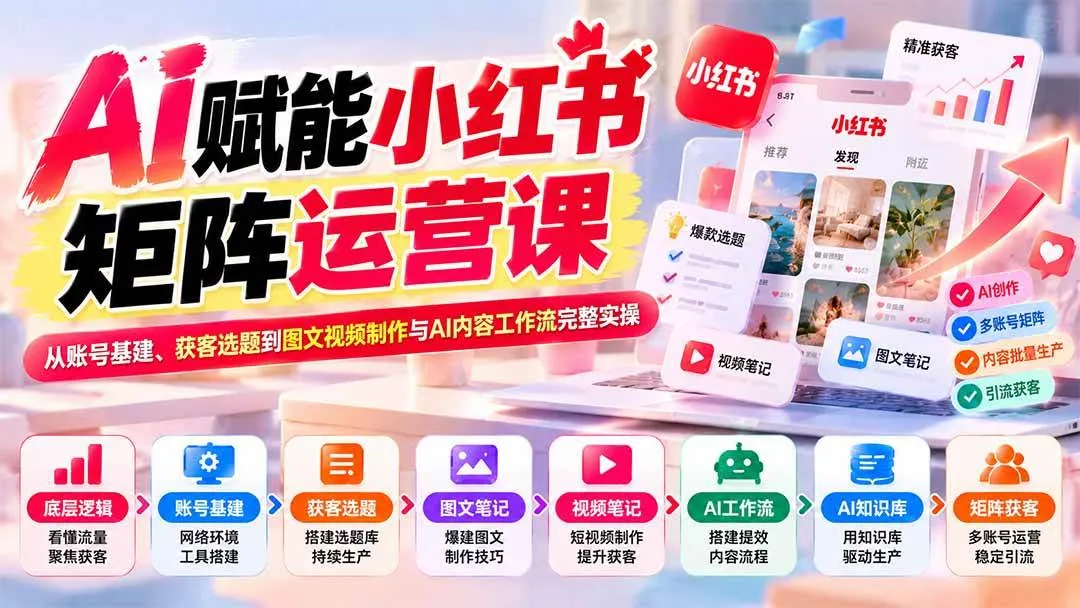 （20822期）AI赋能小红书矩阵运营课：从账号基建、获客选题到图文视频制作与AI内容工作流完整实操-706资源网