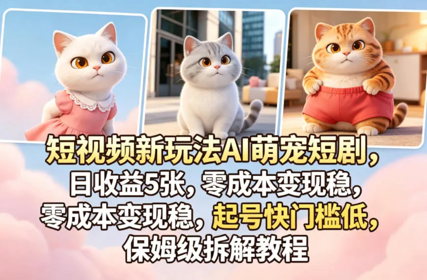 短视频新玩法AI萌宠短剧，日收益5张，零成本变现稳，起号快门槛低，保姆级拆解教程-706资源网
