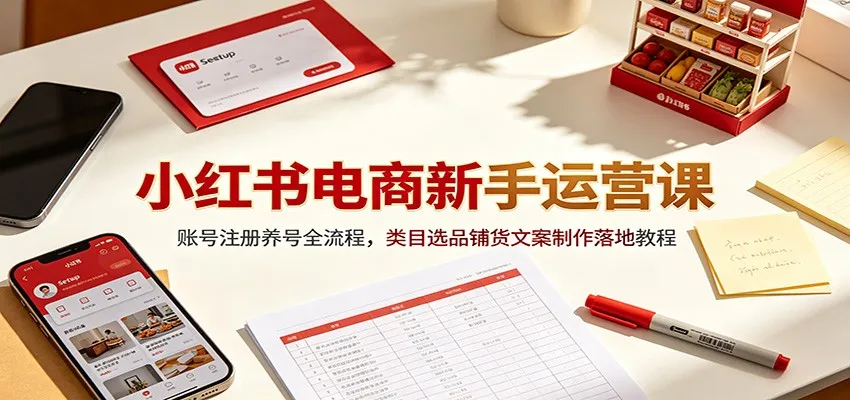 小红书电商新手运营课：账号注册养号全流程，类目选品铺货文案制作落地教程-706资源网