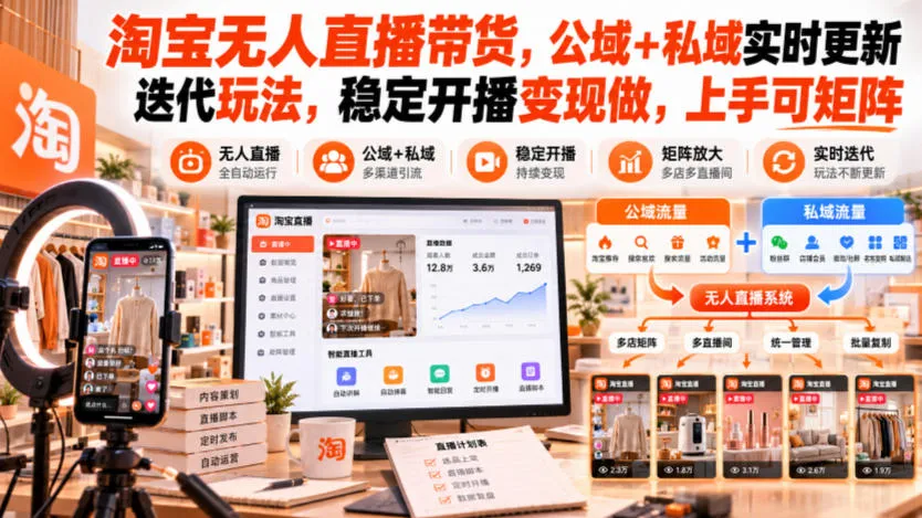 淘宝无人直播带货，公域+私域实时更新迭代玩法，稳定开播变现做，上手可矩阵【揭秘】-706资源网