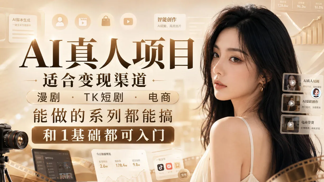 AI真人项目,适合变现渠道,漫剧,TK短剧,电商,能做的系列都能搞,0和1基础都可入门 AI真人项目,适合变现渠道,漫剧,TK短剧,电商,能做的系列都能搞,0和1基础都可入门