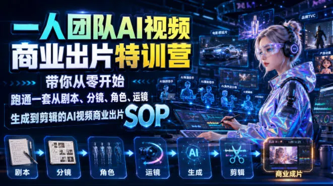 一人团队AI视频商业出片实战课：带你从零开始跑通一套从剧本、分镜、角色、运镜、生成到剪辑的AI视频商业出片SOP-706资源网