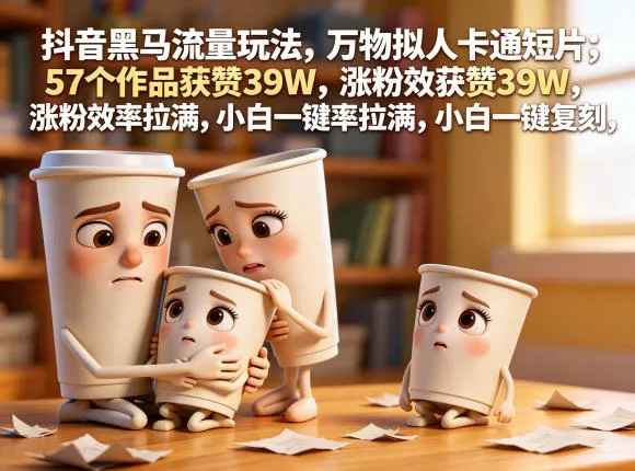 抖音黑马流量玩法，万物拟人卡通短片，57个作品获赞39W，涨粉效率拉满，小白一键复刻，保姆级拆解-706资源网