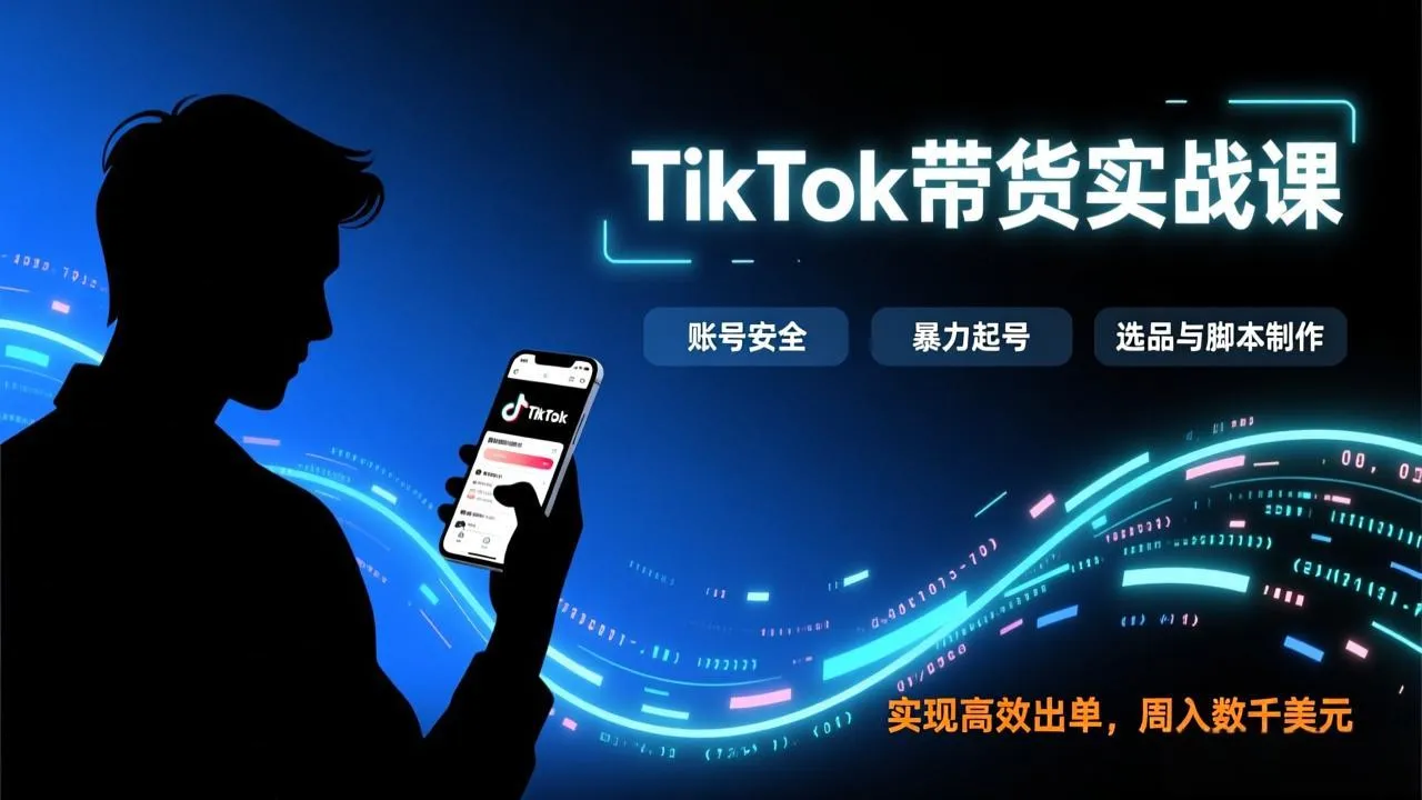 TikTok带货实战课，涵盖账号安全、暴力起号、选品与脚本制作，实现高效出单，周入数千美元-706资源网