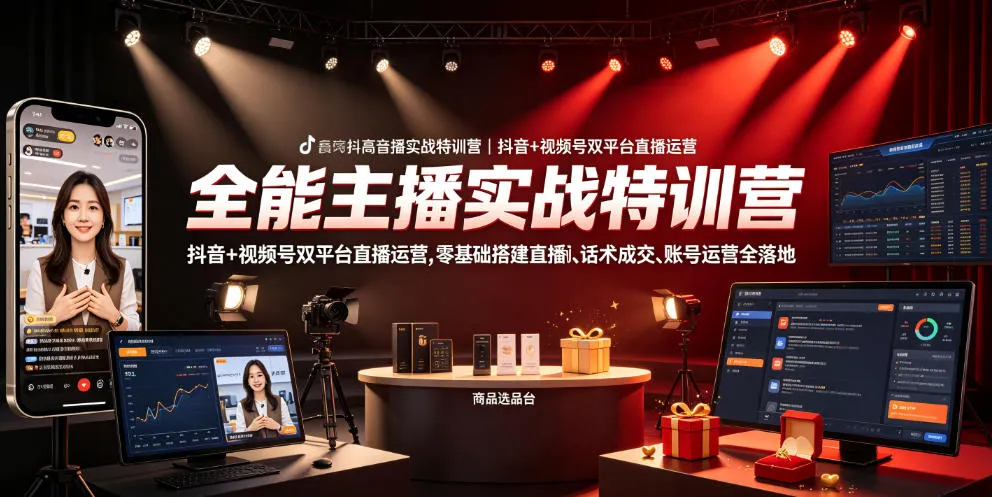 全能主播实战特训营｜抖音+视频号双平台直播运营，零基础搭建直播间、精准选品、话术成交、账号运营全落地-706资源网