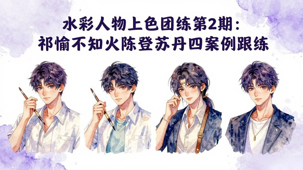 水彩人物上色团练第2期：祁煜不知火陈登苏丹四案例跟练，手把手提升绘画能力-706资源网