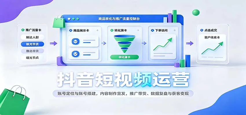 抖音短视频运营:账号定位与账号搭建,内容制作宣发,推广带货、数据复盘与获客变现-706资源网