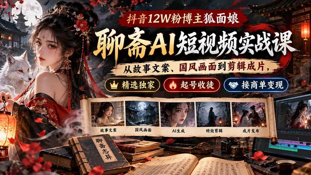 （20639期）抖音12W粉博主狐面娘-聊斋AI短视频实战课：从故事文案、国风画面到剪辑成片，精选独家+起号收徒+接商单变现-706资源网