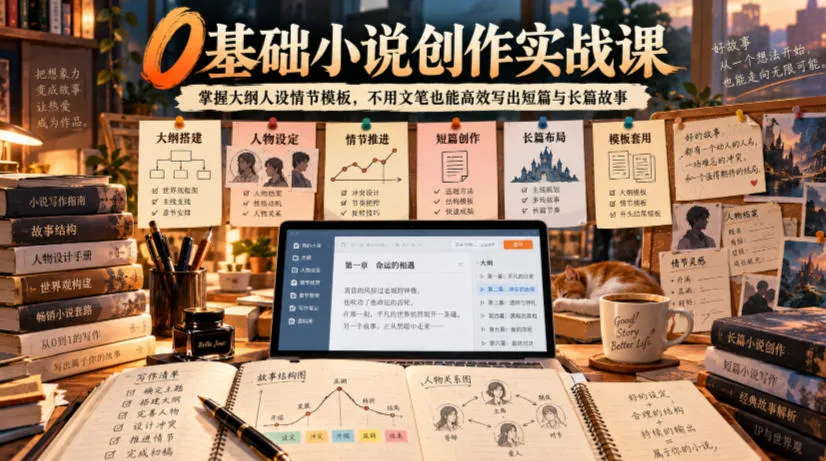 0基础小说创作实战课｜掌握大纲人设情节模板，不用文笔也能高效写出短篇与长篇故事-706资源网