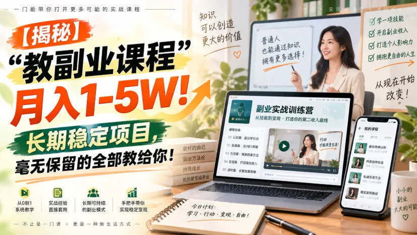 【揭秘】“教副业课程”月入1-5W！长期稳定项目，毫无保留的全部教给你！-706资源网