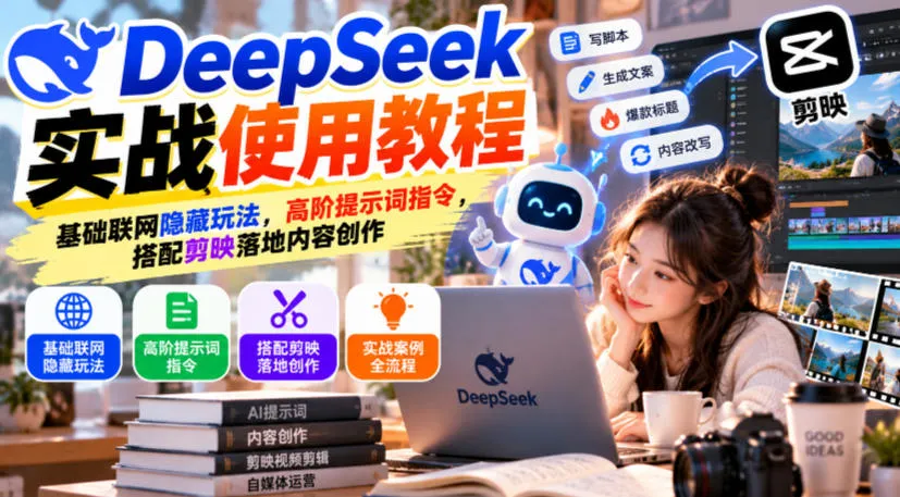 DeepSeek实战使用教程｜基础联网隐藏玩法，高阶提示词指令，搭配剪映落地内容创作-706资源网