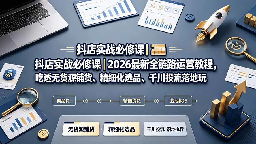 抖店实战必修课｜2026最新全链路运营教程，吃透无货源铺货、精细化选品、千川投流落地玩法-706资源网