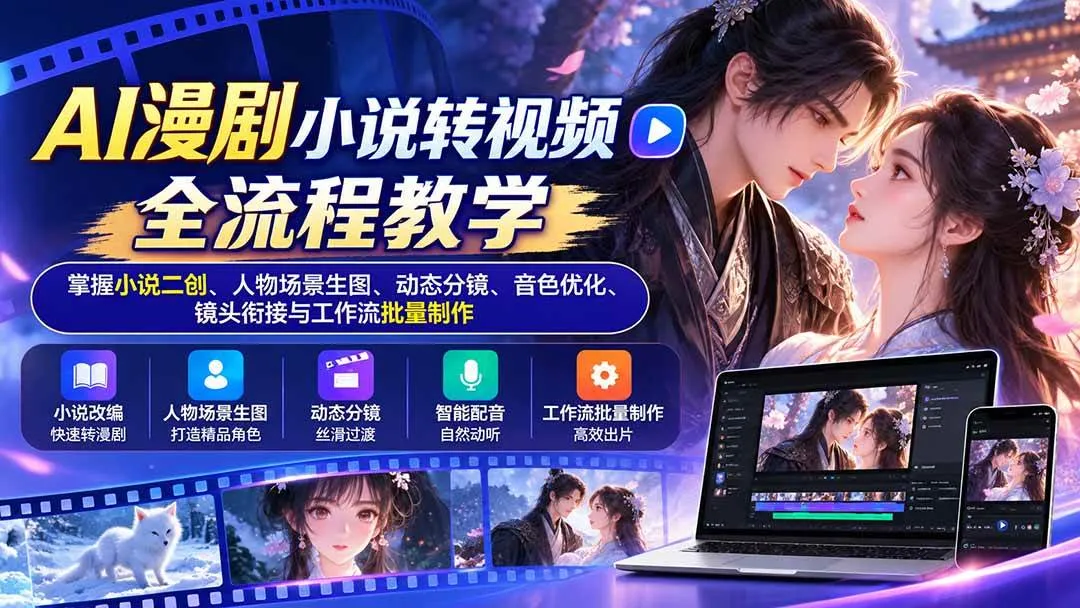 （20880期）AI漫剧小说转视频全流程教学：掌握小说二创、人物场景生图、动态分镜、音色优化、镜头衔接与工作流批量制作-706资源网
