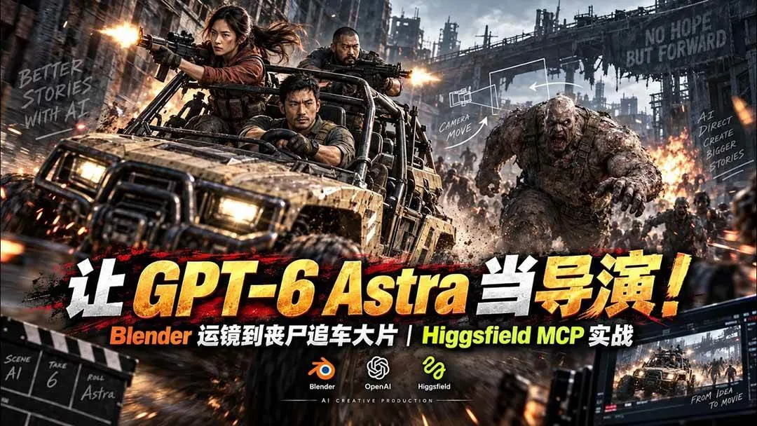 (20762期)【无水印】让 GPT-6 Astra 当导演!Blender 运镜到丧尸追车大片|Higgsfield MCP 实战-706资源网