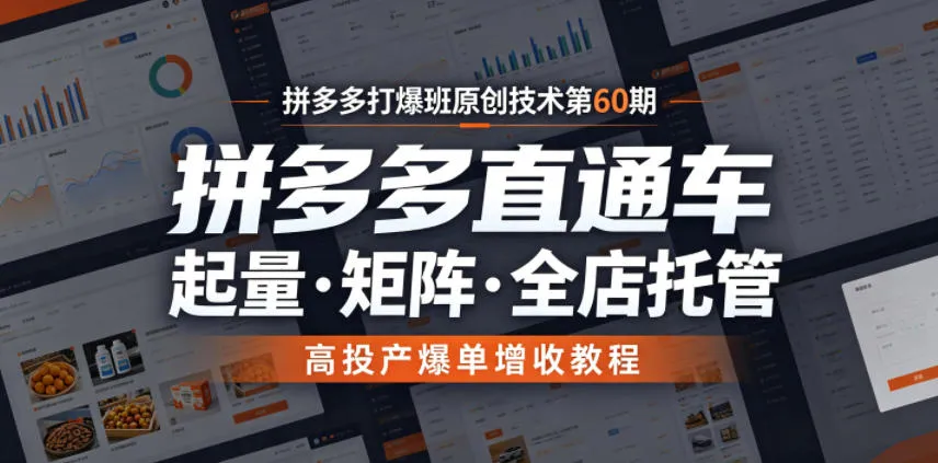 拼多多打爆班原创技术第60期,拼多多直通车,起量・矩阵・全店托管,高投产爆单增收教程-706资源网