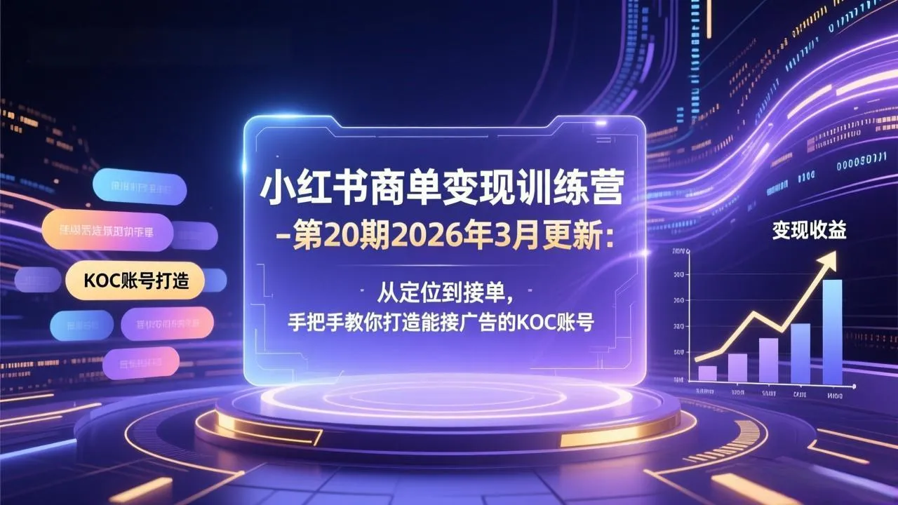 小红书商单变现训练营-第20期26年3月更新：从定位到接单，手把手教你打造能接广告的KOC账号-706资源网