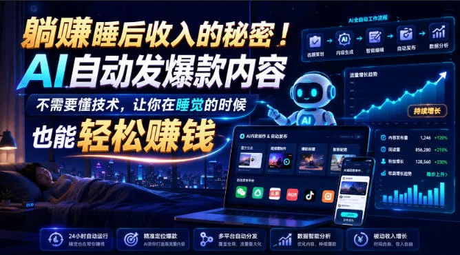 躺賺睡后收入的秘密！AI自动发爆款内容，不需要懂技术，让你在睡觉的时候也能轻松賺钱【原创双语字幕】-706资源网