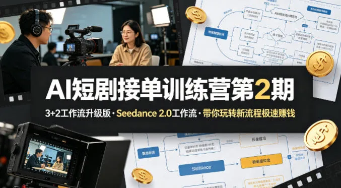 AI短剧接单训练营第2期，3+2工作流升级版，Seedance 2.0工作流，带你玩转新流程极速賺钱-706资源网