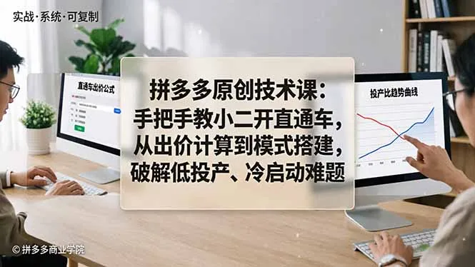 拼多多原创技术课：手把手教小二开直通车，从出价计算到模式搭建，破解低投产、冷启动难题-706资源网