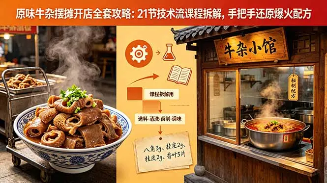 原味牛杂摆摊开店全套攻略：21节技术流课程拆解，手把手还原爆火配方-706资源网