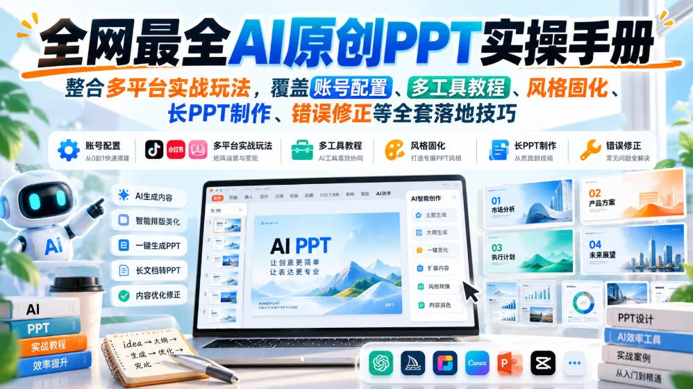 全网最全AI原创PPT实操手册,整合多平台实战玩法,覆盖账号配置、多工具教程、风格固化、长PPT制作、错误修正等全套落地技巧-706资源网
