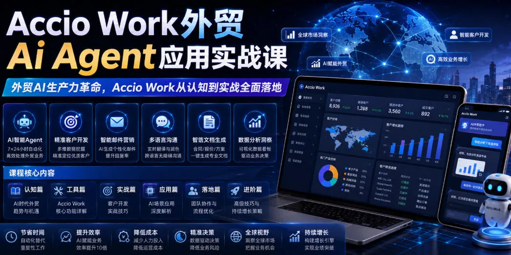 Accio Work外贸Ai Agent应用实战课，外贸AI生产力革命，Accio Work从认知到实战全面落地-706资源网