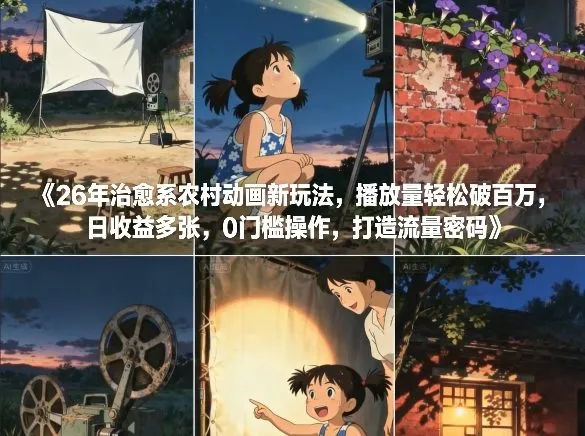 26年治愈系农村动画新玩法，播放量轻松破百万，日收益多张，0门槛操作，打造流量密码-706资源网