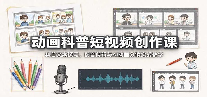动画科普短视频创作课:科普文案撰写,配音剪辑与AI动画分镜实战教学-706资源网
