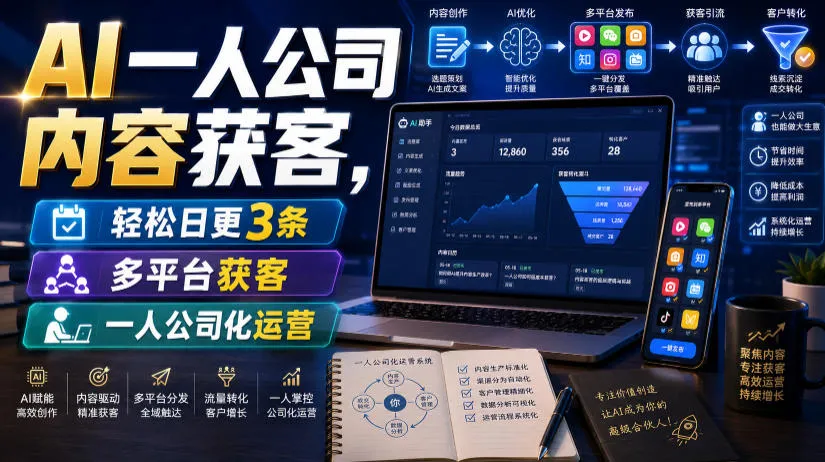 AI一人公司内容获客,轻松日更3条,多平台获客,一人公司化运营-706资源网
