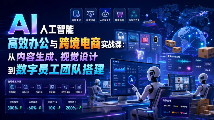 AI人工智能高效办公与跨境电商实战课：从内容生成、视觉设计到数字员工团队搭建-706资源网