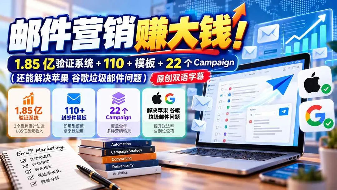 （20984期）邮件营销赚大钱！1.85亿验证系统+110+模板+22个Campaign（还能解决苹果 谷歌垃圾邮件问题）【原创双语字幕】-706资源网