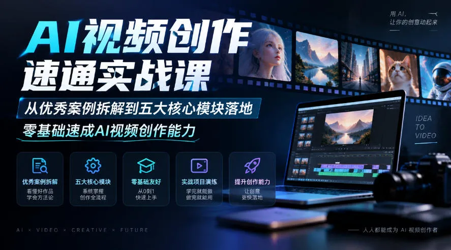 AI视频创作速通实战课｜从优秀案例拆解到五大核心模块落地，零基础速成AI视频创作能力-706资源网