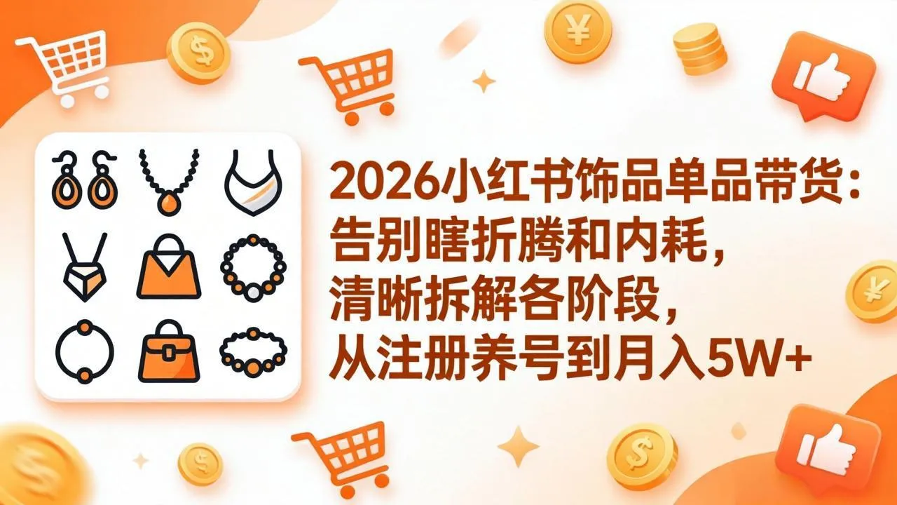 2026小红书饰品单品带货：告别瞎折腾和内耗，清晰拆解各阶段，从注册养号到月入5W+-706资源网