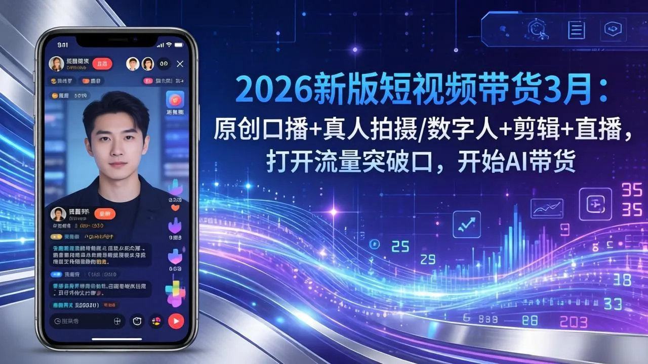 2026新版短视频带货3月:原创口播+真人拍摄/数字人+剪辑+直播,打开流量突破口,开始AI带货-706资源网