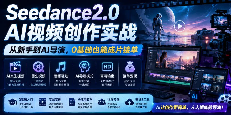 Seedance2.0 AI视频创作实战，从新手到AI导演，0基础也能成片接单变现-706资源网