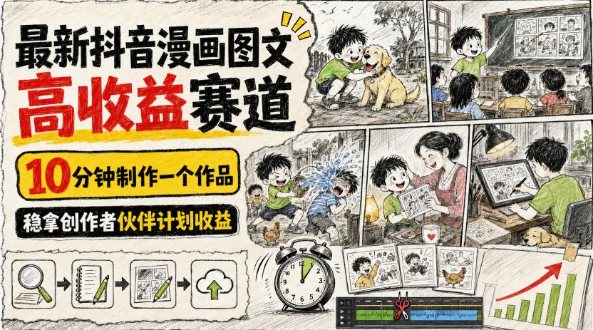 最新抖音漫画图文高收益赛道，10分钟制作一个作品，稳拿创作者伙伴计划收益-706资源网