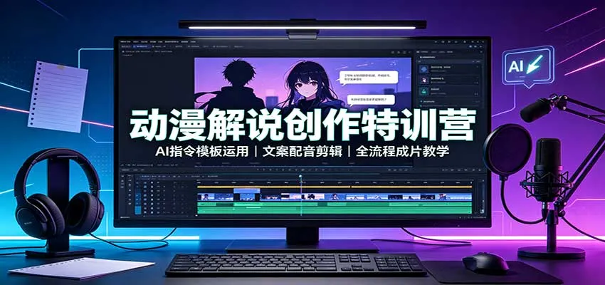 动漫解说创作特训营：AI指令模板运用，文案配音剪辑，全流程成片教学-706资源网