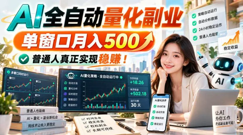 （20735期）AI全自动量化副业，单窗口月入500，普通人真正实现稳赚！-706资源网